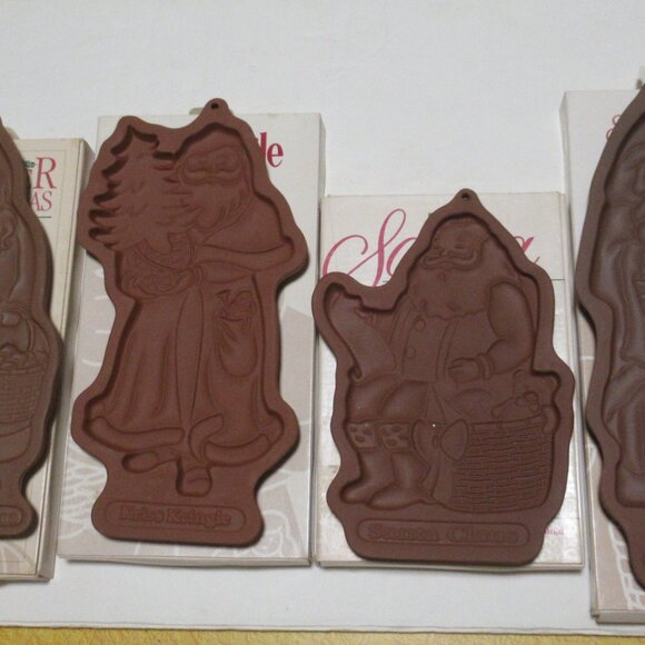 4 Longaberger Father Christmas Santa St. Nick Kriss Kringle Cookie Molds 1990's - Picture 3 of 8